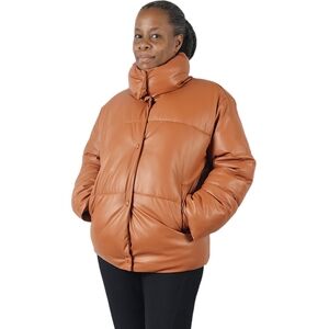 NVLT Vegan Faux Leather Burnt Orange Puffer Jacket
